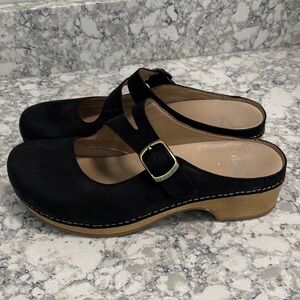 Dansko Black Mules with Tan Sole